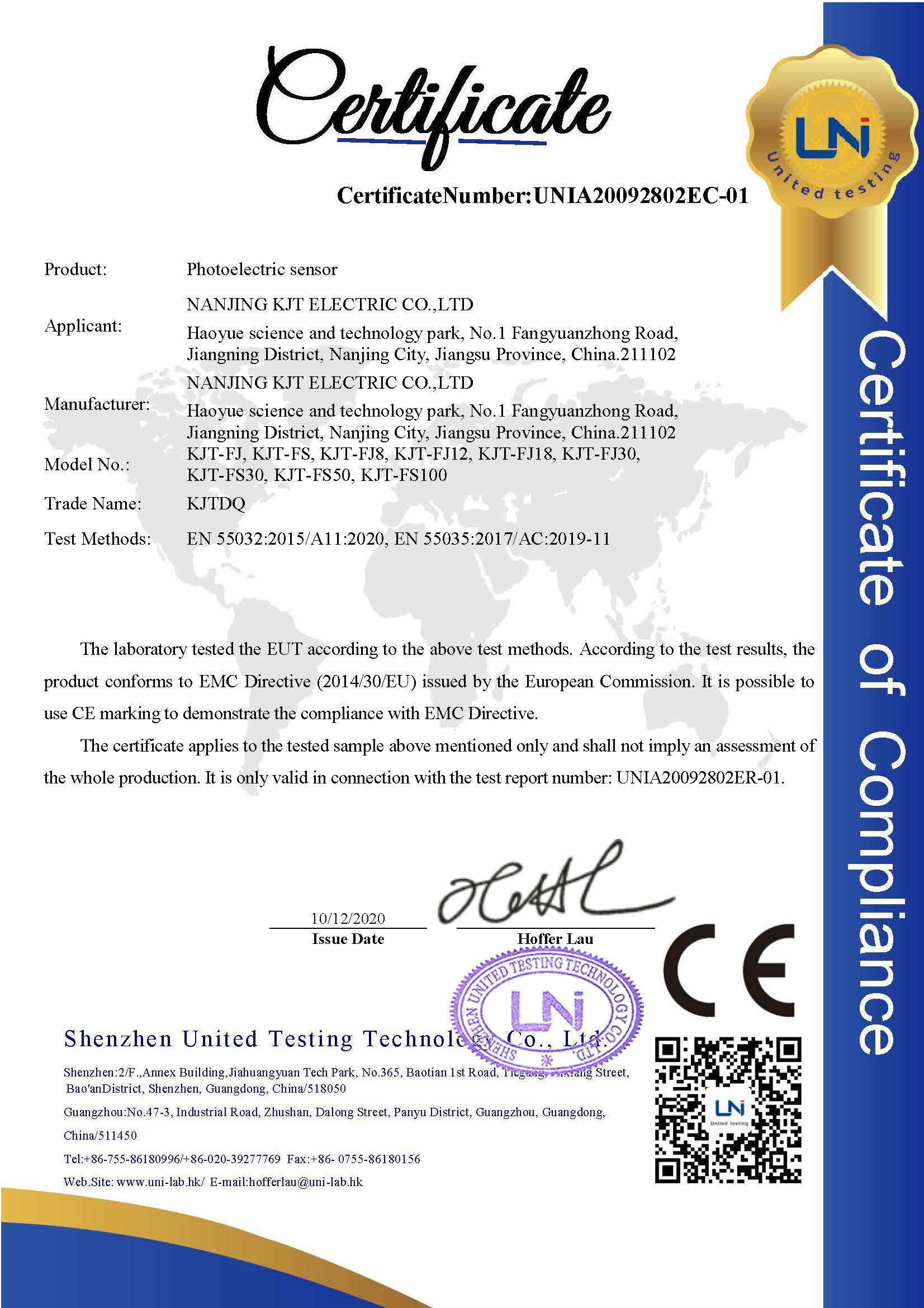 KJT Photoelectric sensor CE