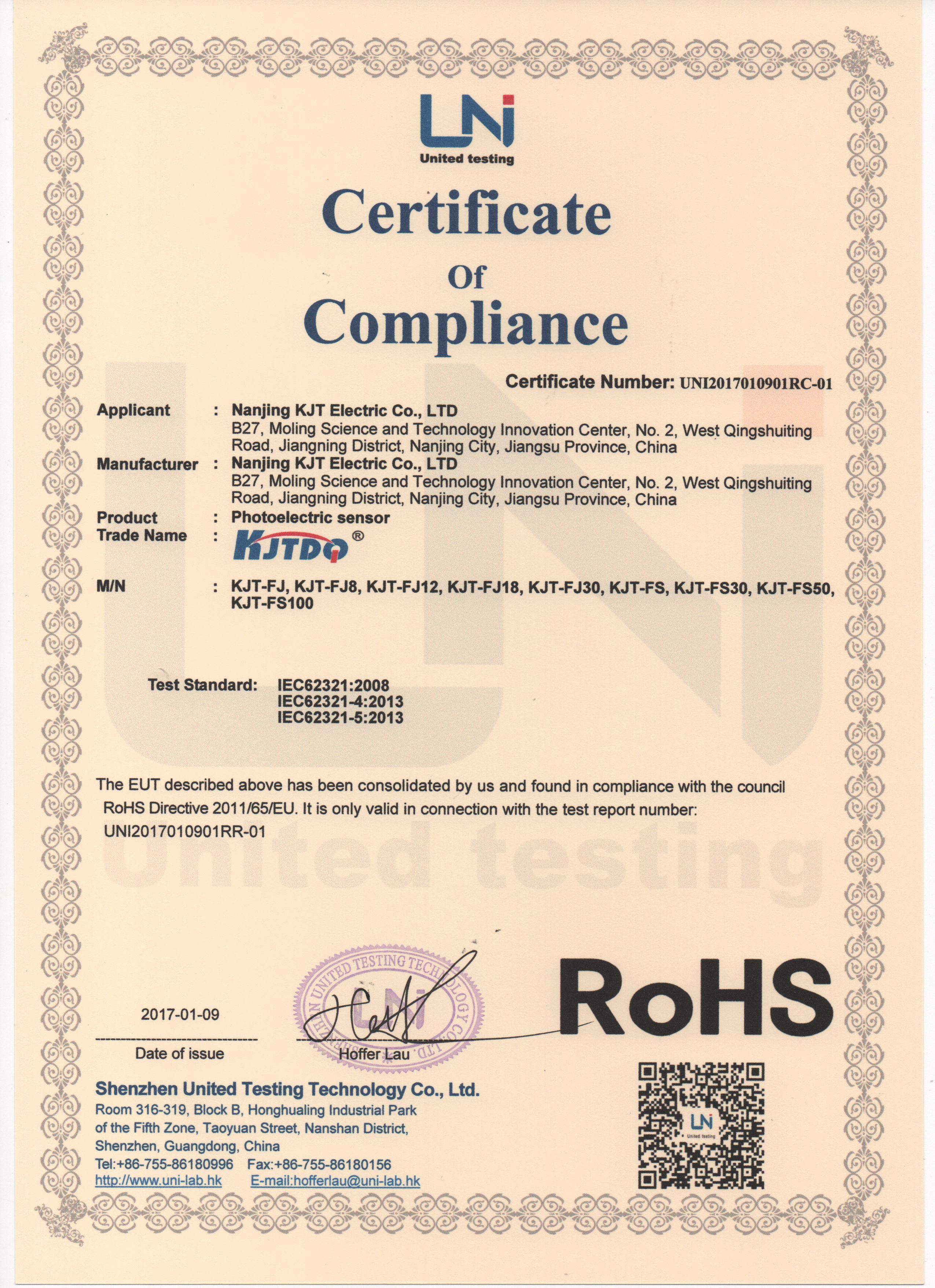 Photoelectric sensor ROHS